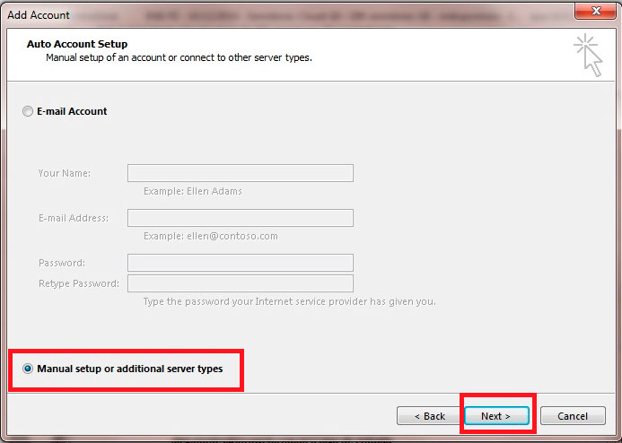 Configurar e-mail manualmente