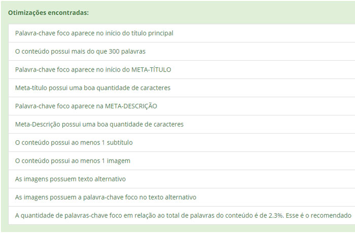 Resultado da Otimização para o Google